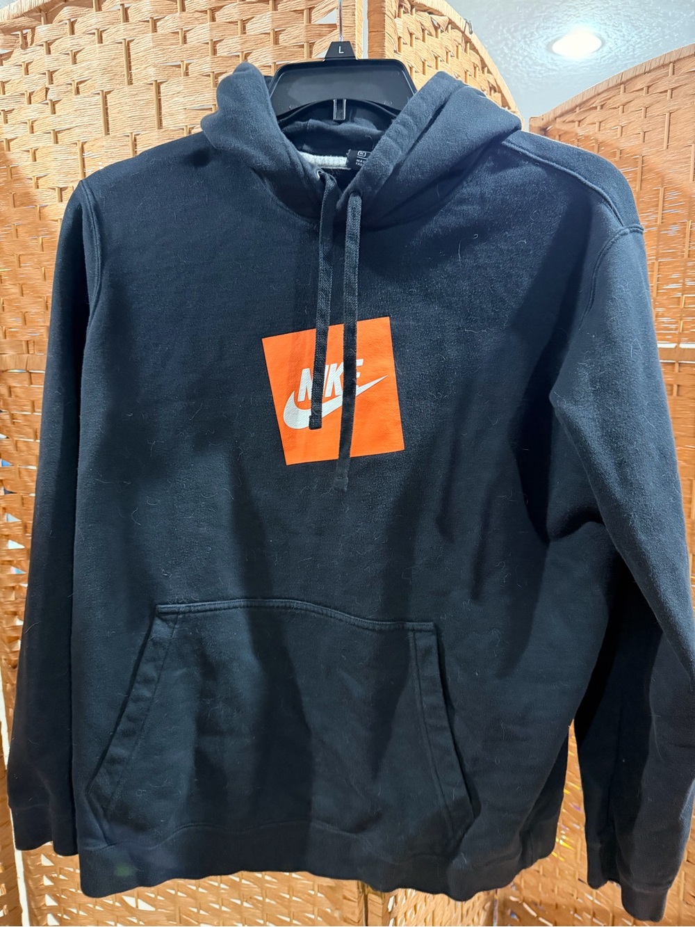 Nike Black Pullover Hoodie with Orange Square Logo